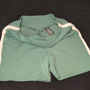 Pink Active Green Athletic Shorts with White Stripes